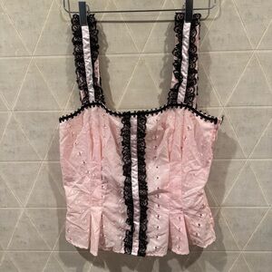 Vintage Y2K Jeannie Nitro Lace Pink Black Eyelet Top L